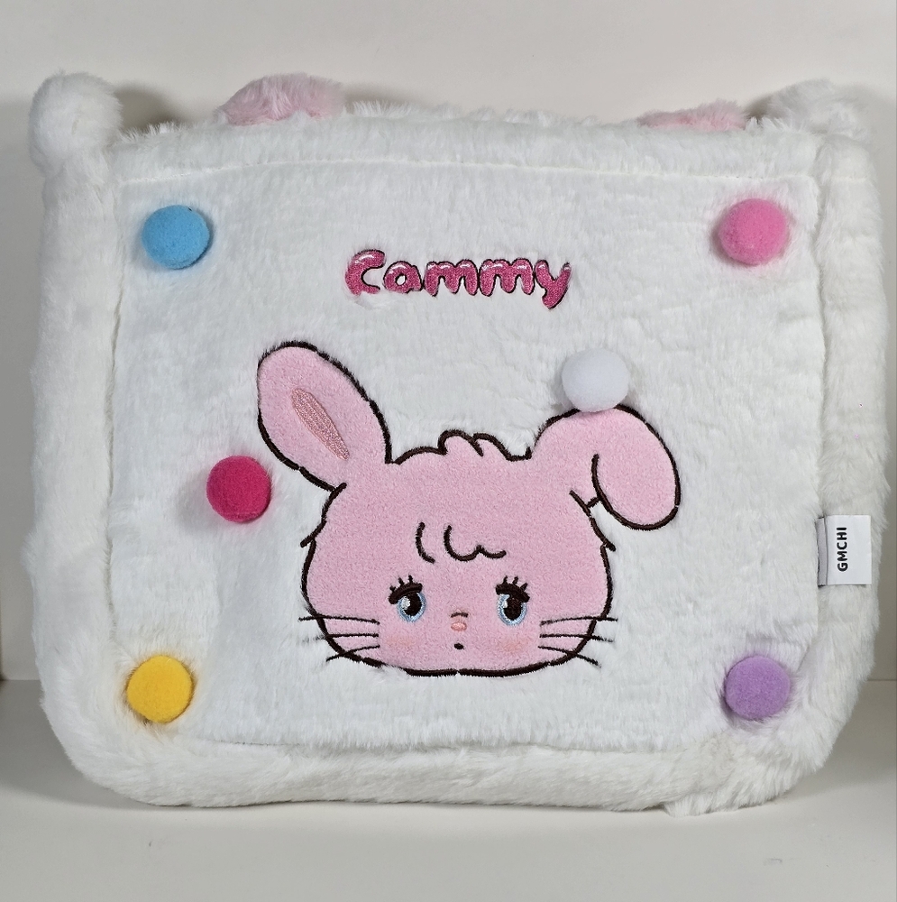 Mikko Illustrations Soft Plush Crossbody Bag With Strap White and Pink *NEW*
